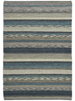 Woll-Teppich, Blue Stripes 8 Woll-Teppich, Blue Stripes -KIBEK Verkäufe Bjerka HandwebTeppich Blau BlueStripes 170x240 pla