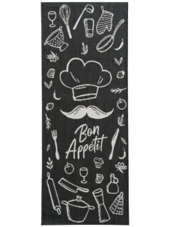 Küchenläufer, Black/White -KIBEK Verkäufe Cuisine FlachgewebeTeppich Schwarz BlackWhite 80x200 pla