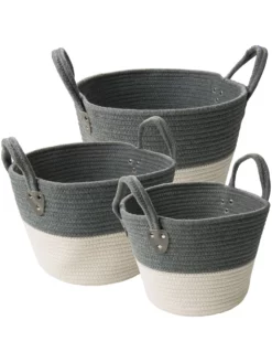 Korb, Grau/Weiss -KIBEK Verkäufe DoubleBag Korb GrauWeiss Set per2