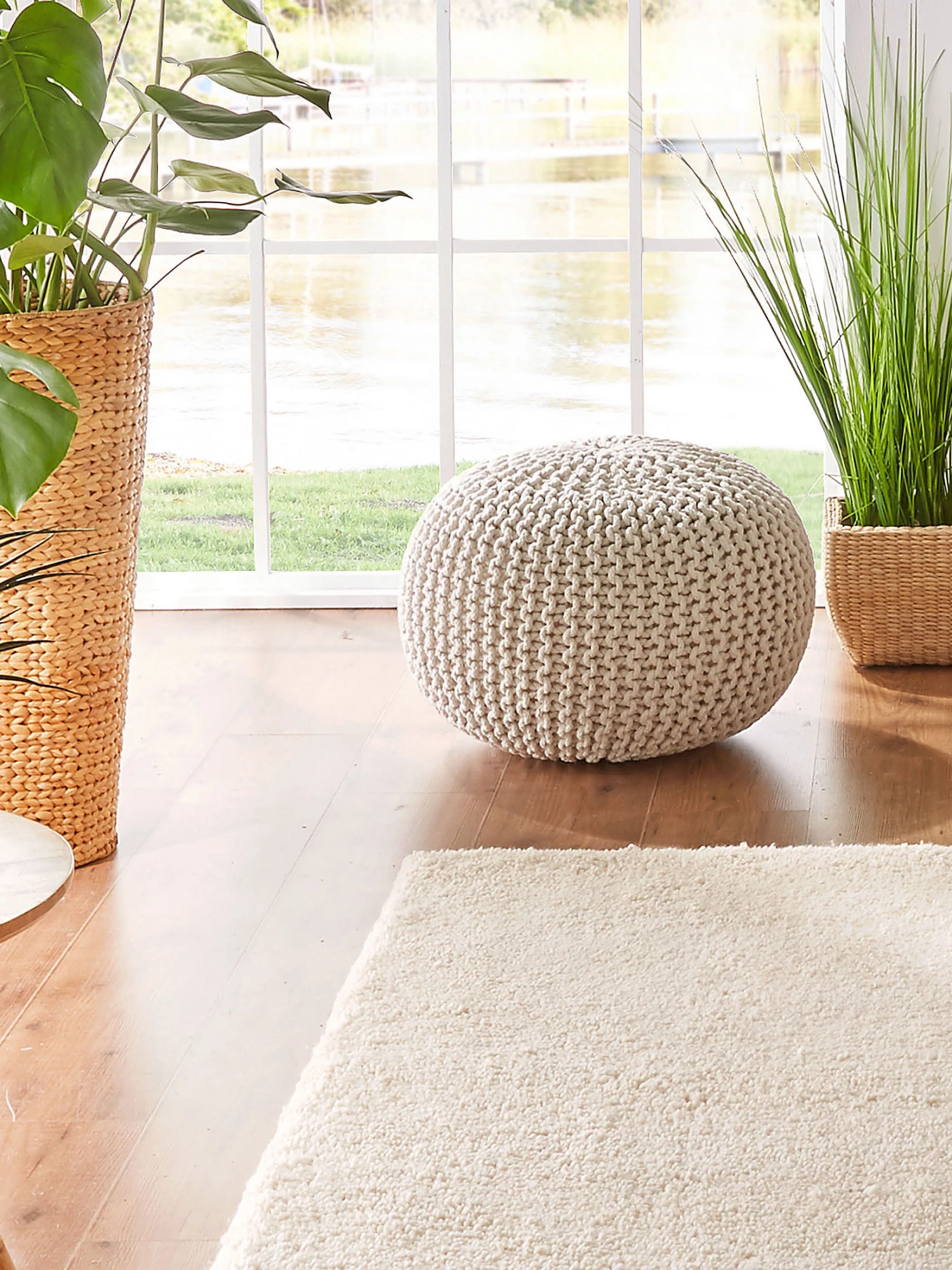 Strick-Pouf, Creme 3 Strick-Pouf, Creme