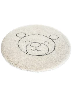 Kinder-Teppich, Hellbeige -KIBEK Verkäufe Mukava Kinderteppich SchwarzWeiss Hellbeige 120rund fper