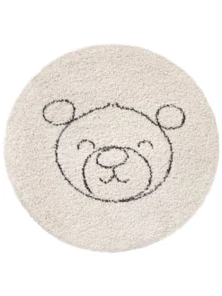 Kinder-Teppich, Hellbeige -KIBEK Verkäufe Mukava Kinderteppich SchwarzWeiss Hellbeige 120rund pla