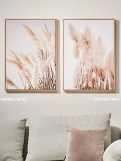 Leinwand-Druck-gerahmt, Weiss -KIBEK Verkäufe PampasWind PampasPara Druckgerahmt Beige Weiss 52x72 mil2