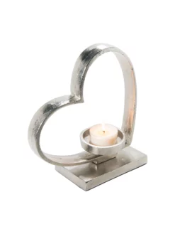 Teelichthalter, Nickel -KIBEK Verkäufe SingleHeart Kerzenstaender Silber Nickel 12x25x272C3 per3202