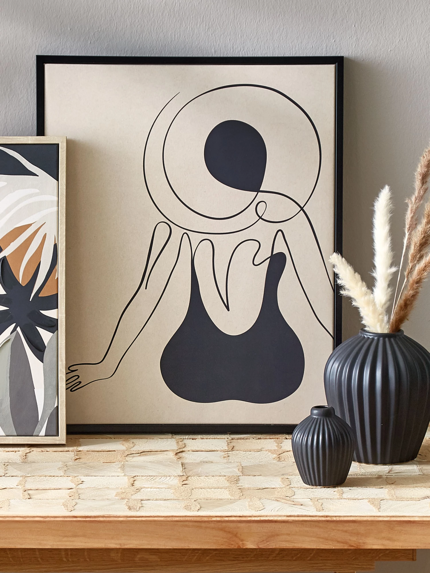 Leinwand-Druck-gerahmt, Beige/Schwarz 3 Leinwand-Druck-gerahmt, Beige/Schwarz